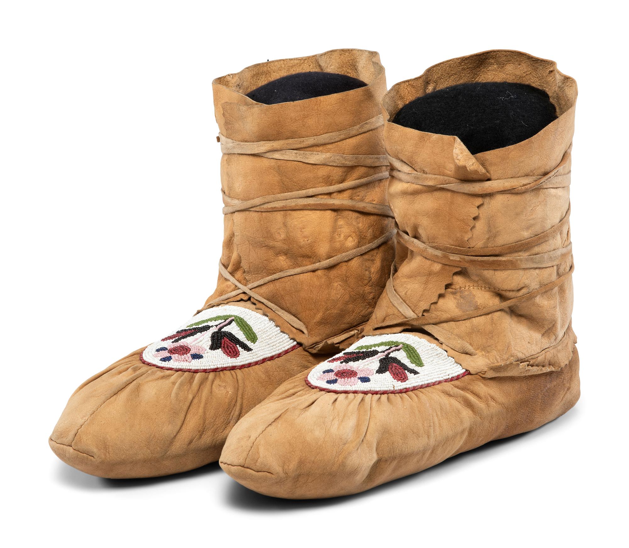 Northern Cree Beaded Hide Moccasins