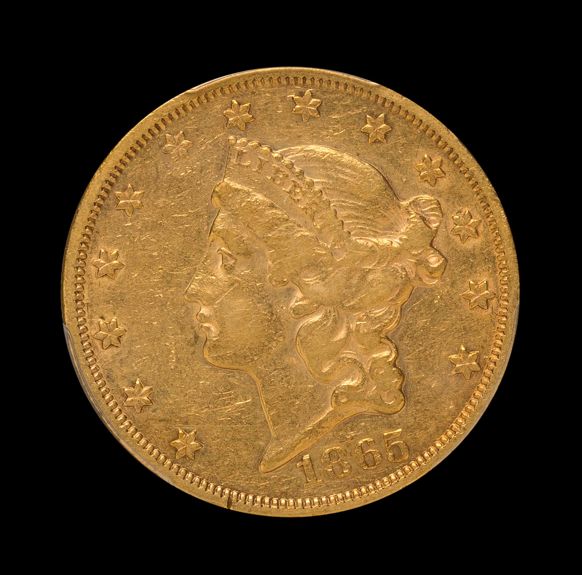 A United States 1865 Liberty Head $20 Gold Coin