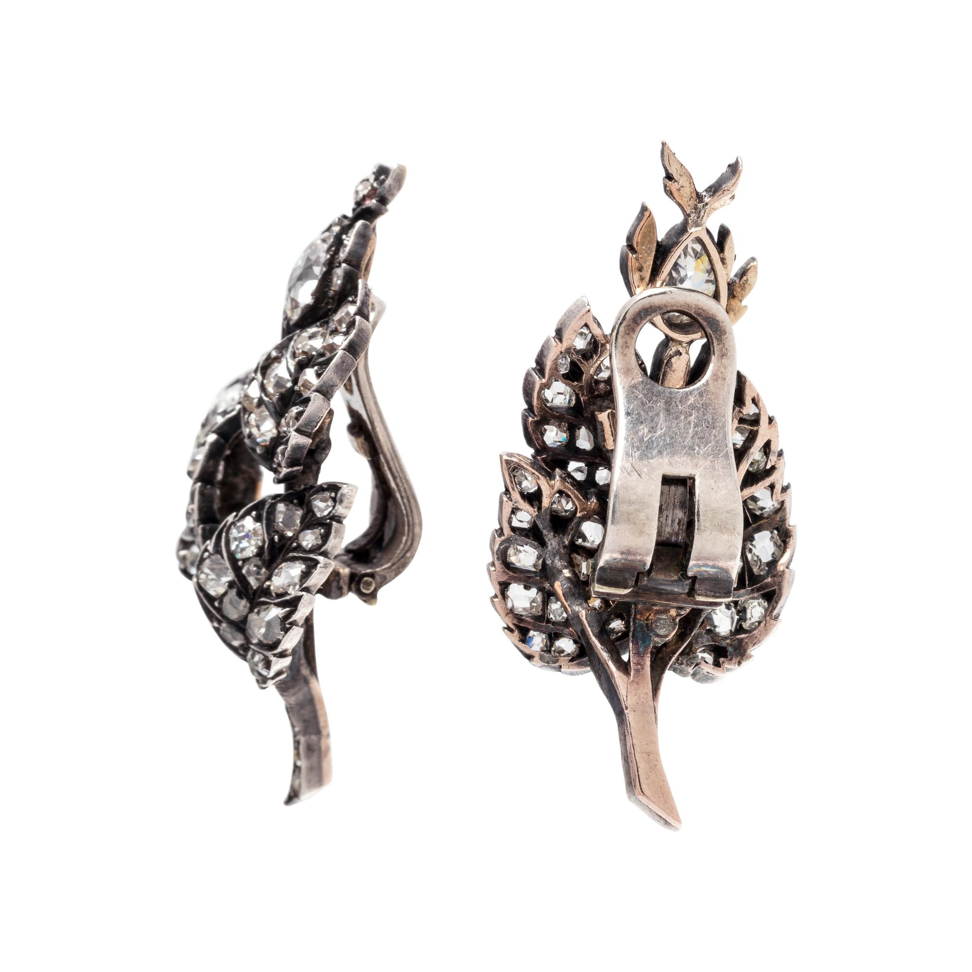 ANTIQUE, DIAMOND LEAF EARCLIPS