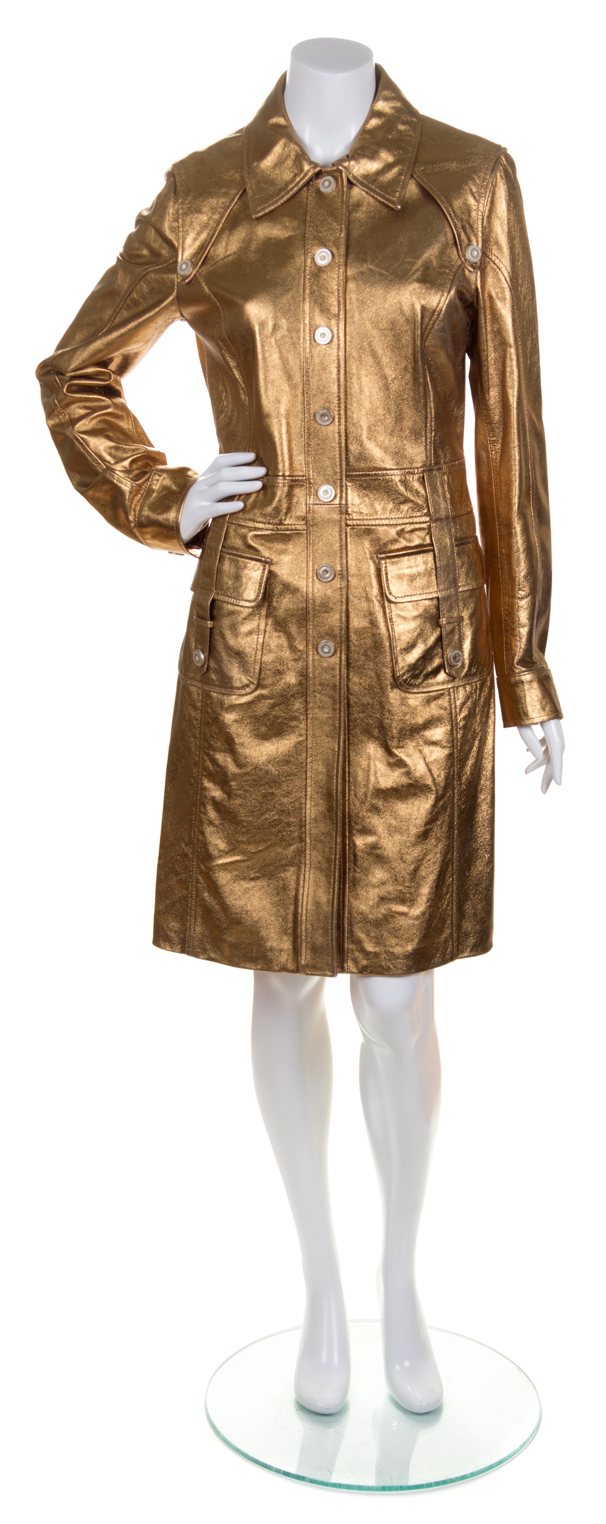 A Dolce & Gabbana Gold Metallic Leather Coat, Size 44.