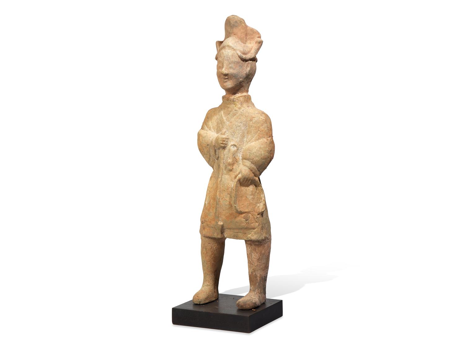 A Large Chinese Sichuan Pottery Figure of a Farmer, Eastern Han Dynasty 東漢 四川風格陶俑