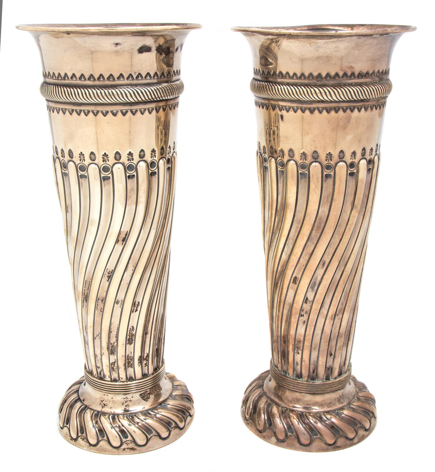 A Pair of English Silver Vases, Sibray Hall & Co., London, 1894,