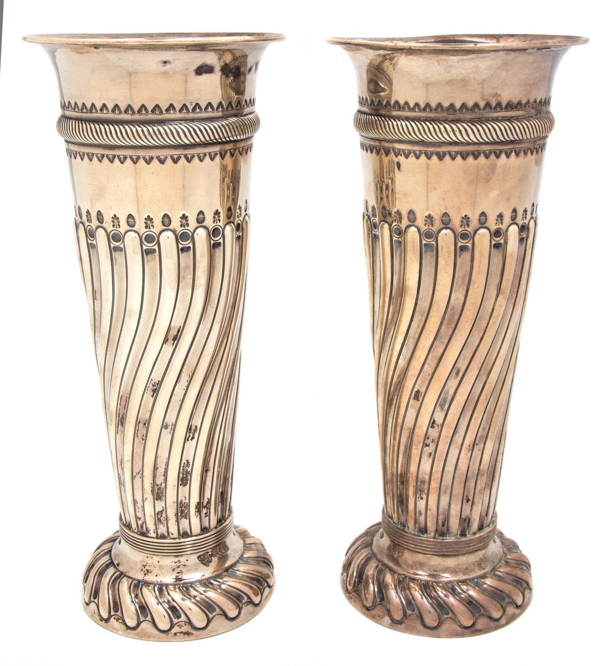 A Pair of English Silver Vases, Sibray Hall & Co., London, 1894,