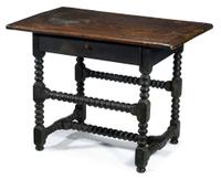 Rare William and Mary painted mixed wood turned stretcher table probably massachusetts, late 17th century
