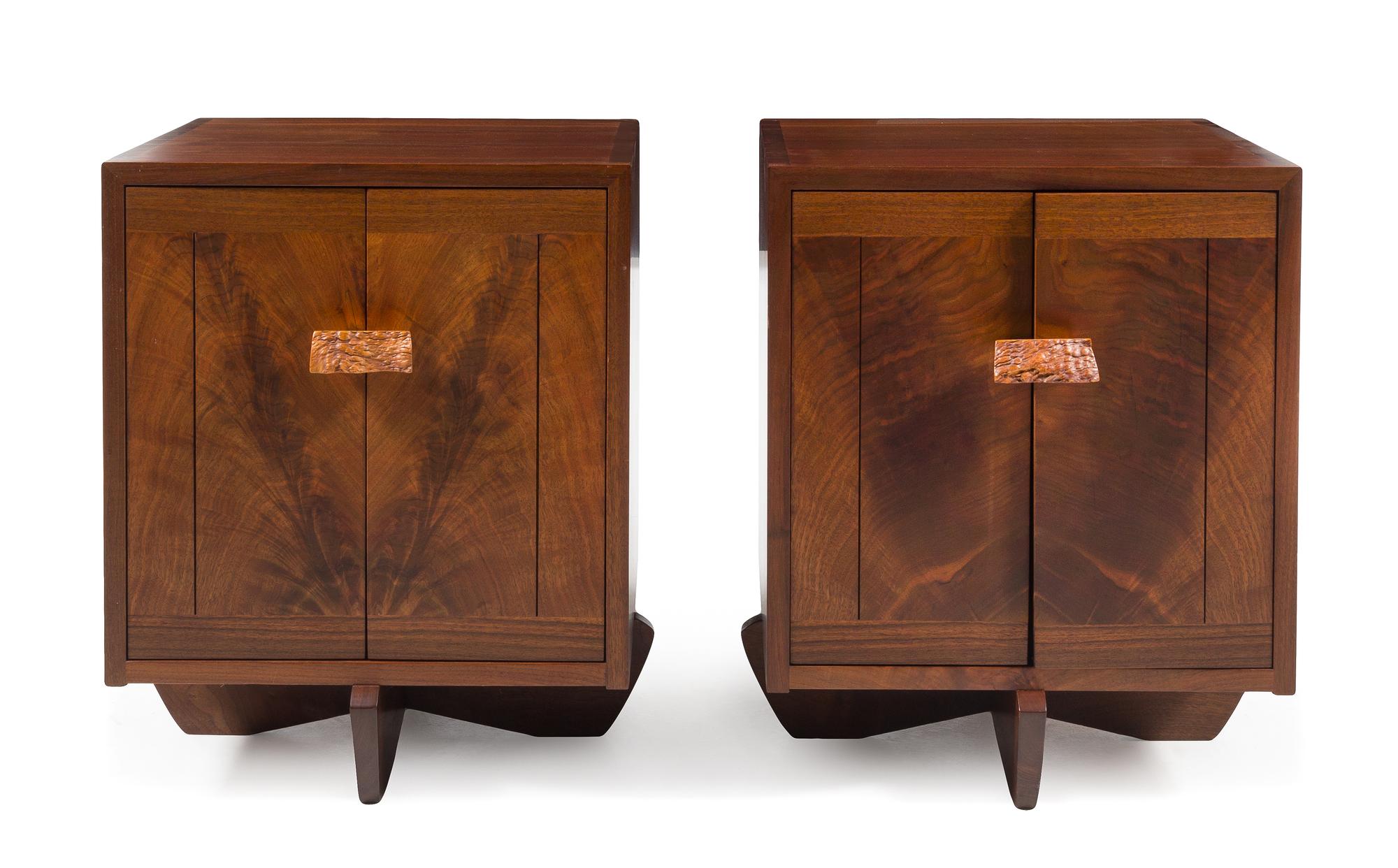 George Nakashima, (Japanese/American, 1905-1990), a rare pair of Kornblut cabinets, executed in a custom size with finished backs, 1989