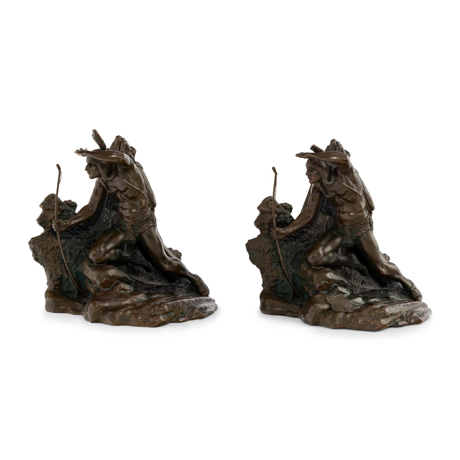 A Pair of Jennings Brothers Bronzed Indian Bookends, Prospect Point, Niagara