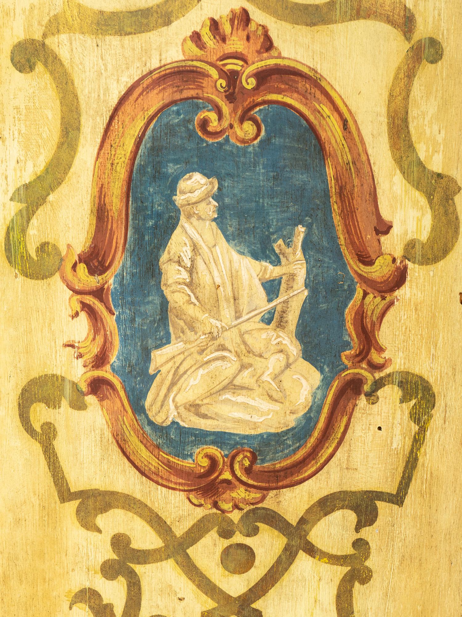 An Italian Rococo Paint Decorated Faux Marble-Top Console Cabinet