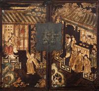 A Chinese Black Lacquer and Polychrome Scholar's Cabinet