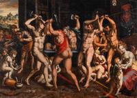 Mannerist painter of the French school, second half of the 16th century — The Forge of the Volcano , 1574