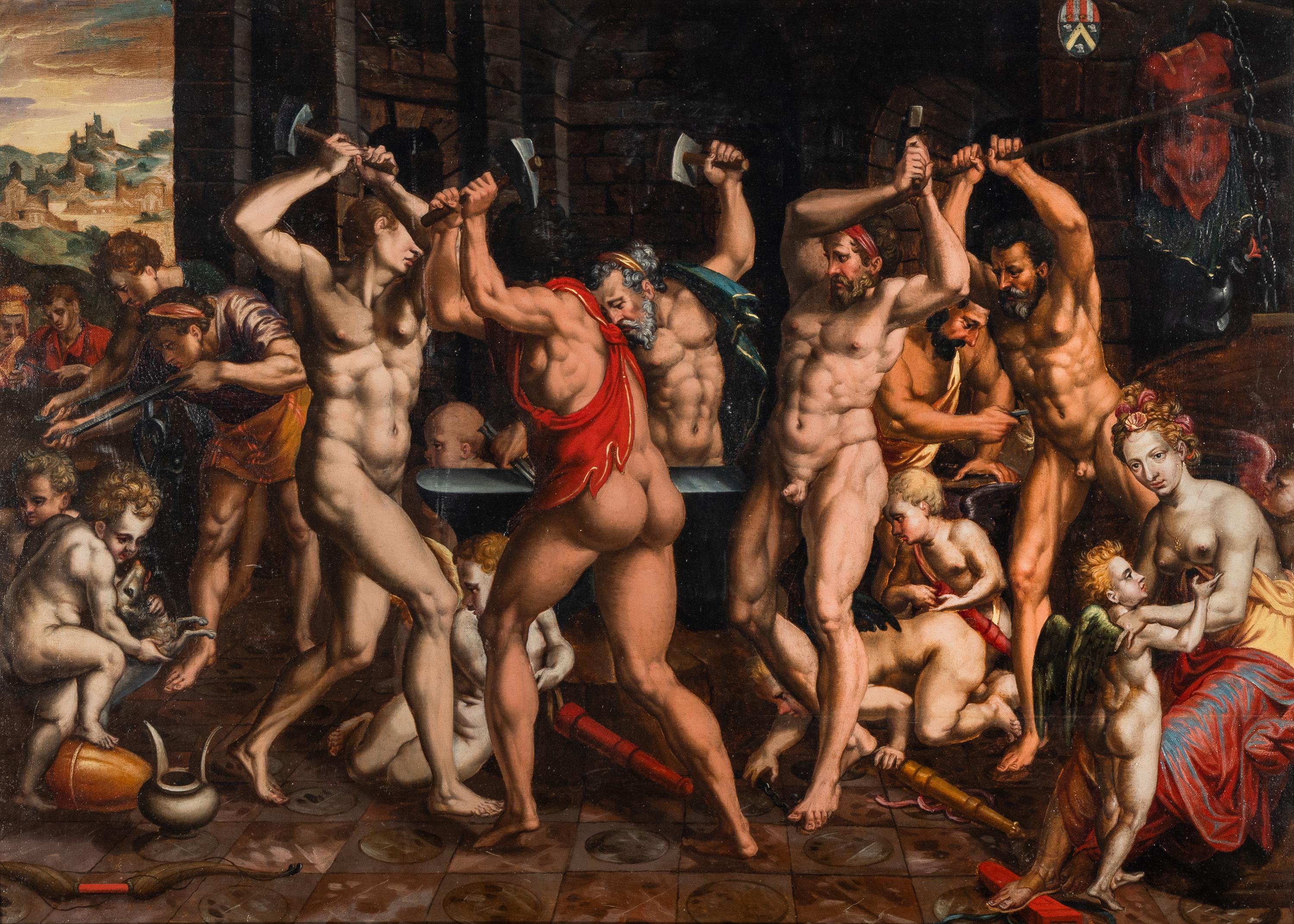 Mannerist painter of the French school, second half of the 16th century — The Forge of the Volcano , 1574
