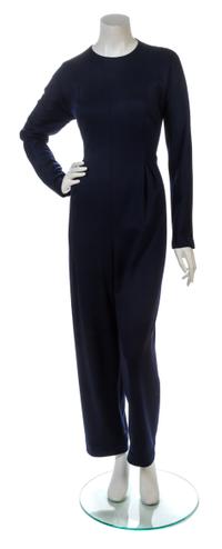 A Geoffrey Beene Navy Knit Jumpsuit.