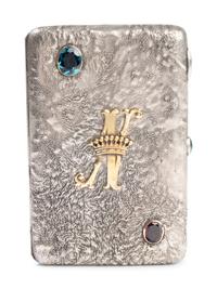 A Russian Samodorok Silver and Yellow-Gold Applied Cigarette Case