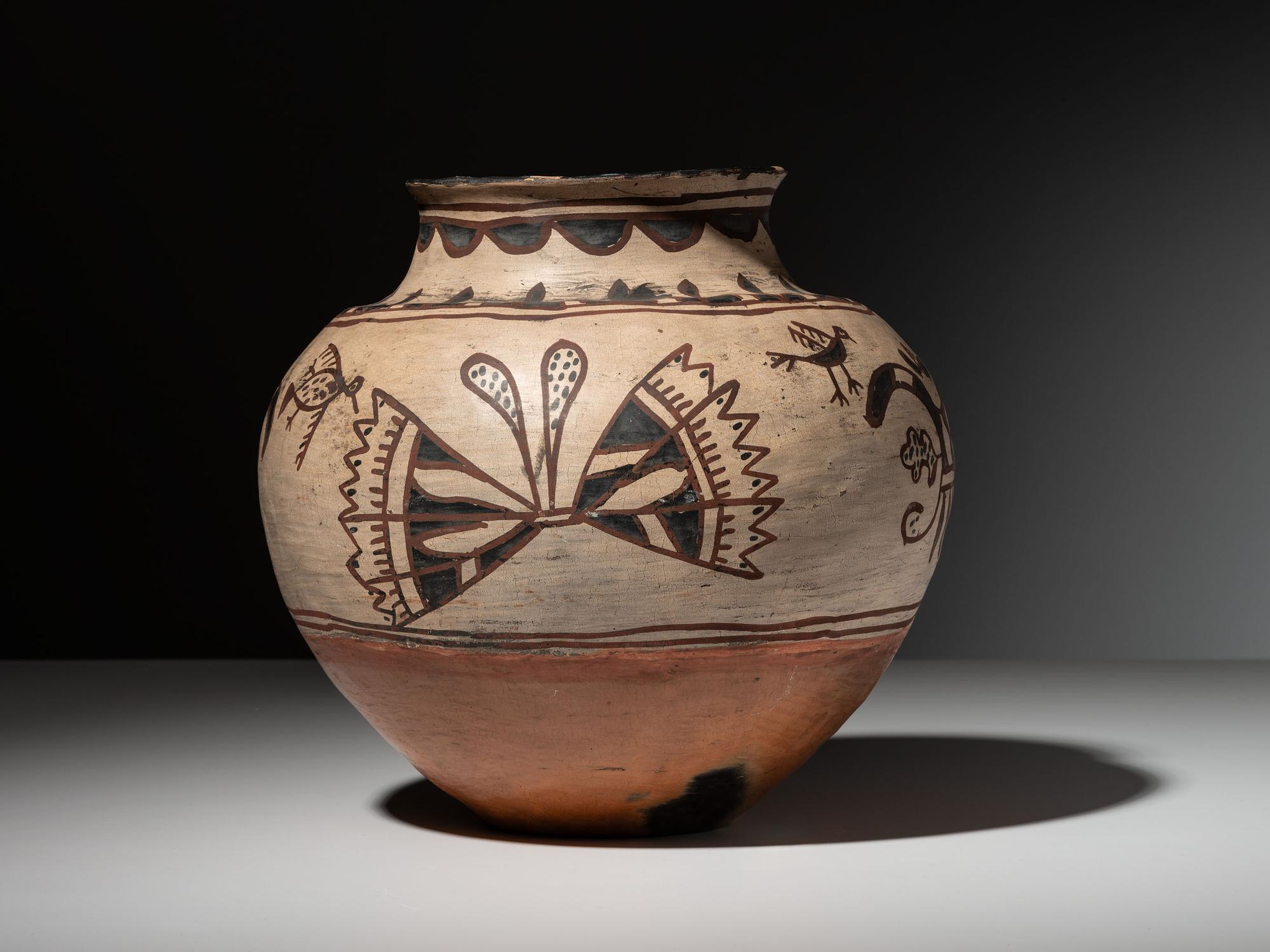 San Ildefonso Inverted Polychrome Pottery Jar, with Birds