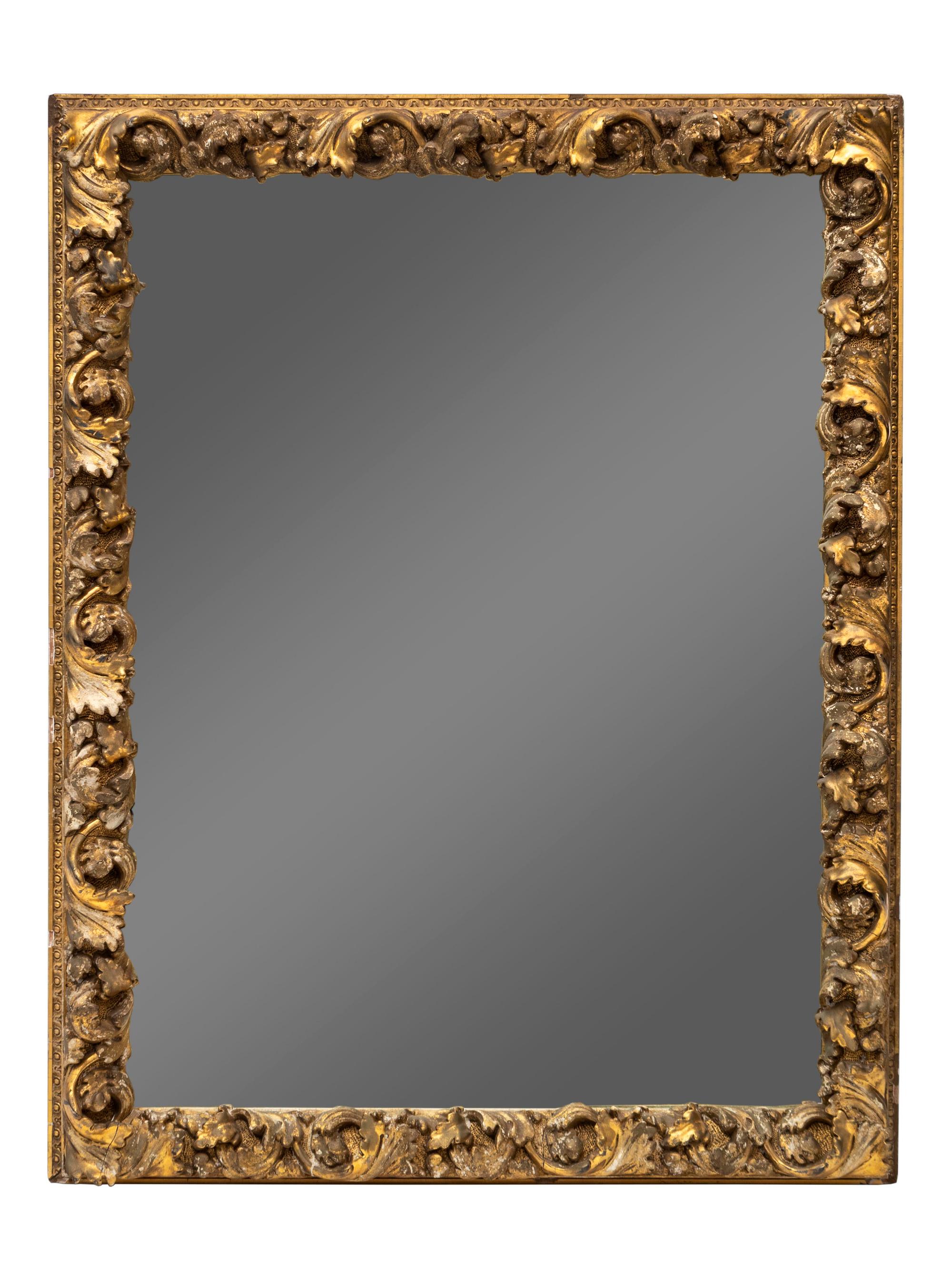 A Gilt Gesso Acanthus Framed Mirror — 20TH CENTURY