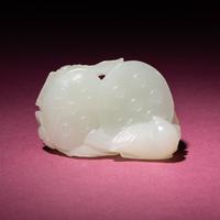 A Chinese White Jade Carving of Double Lotus Pods, 18th/19th Century — 清中期 白玉雙蓮子把件