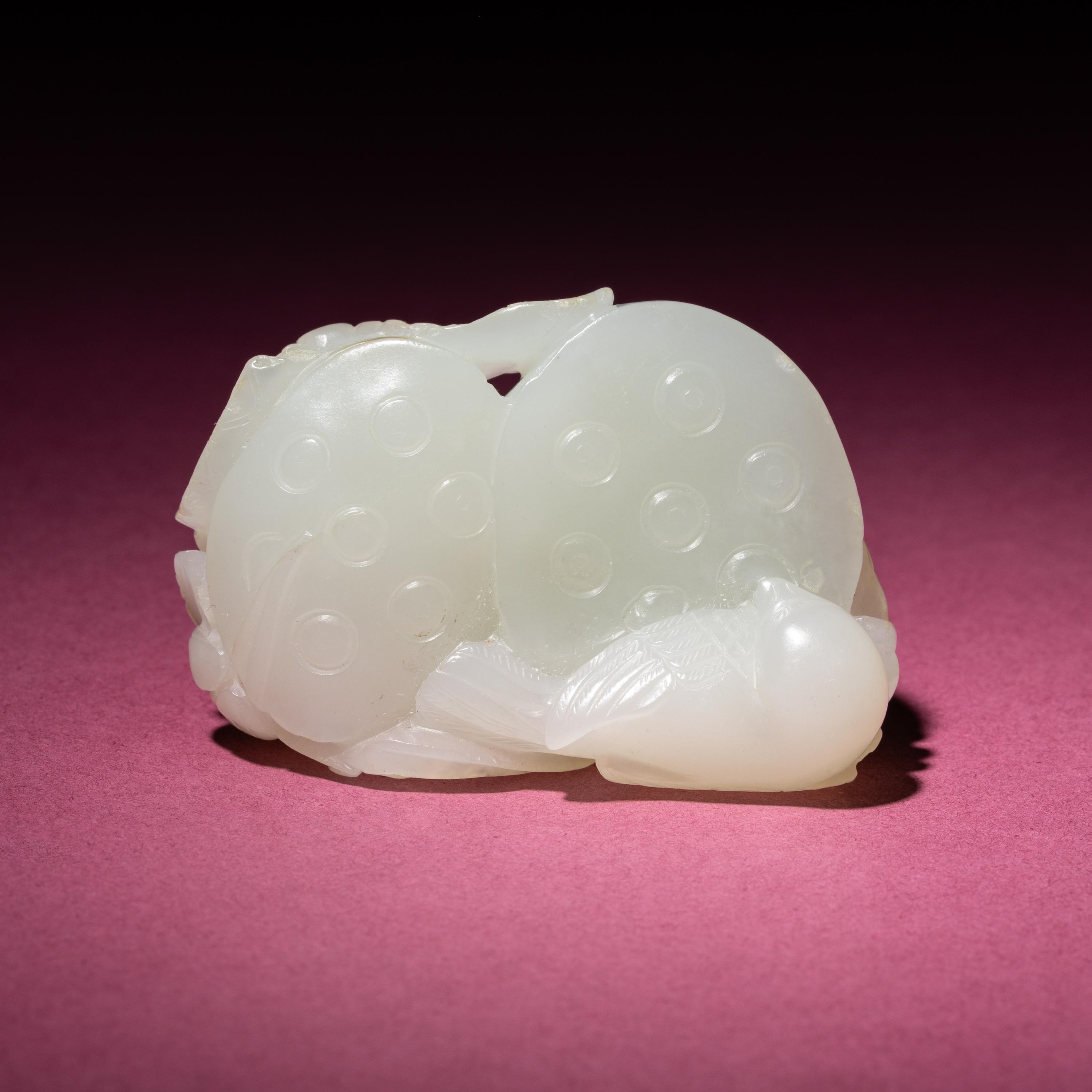 A Chinese White Jade Carving of Double Lotus Pods, 18th/19th Century — 清中期 白玉雙蓮子把件