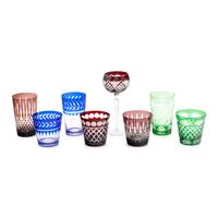 A Set of Colored Cut-to-Clear Glass Barware
