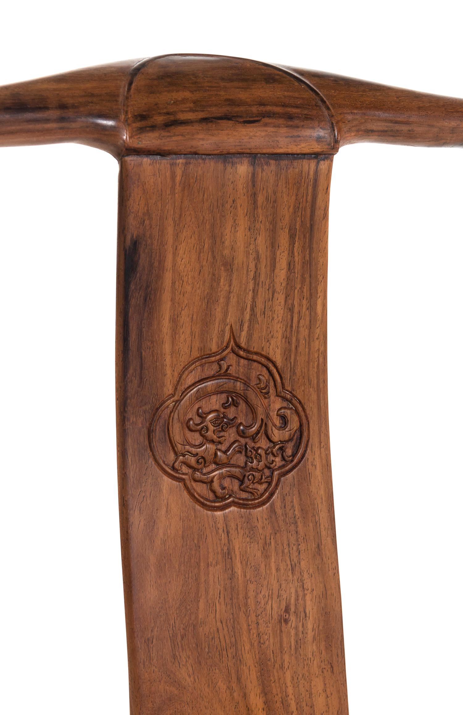 A Pair of Chinese Huali Wood Official's Hat Chairs, Sichutouguanmaoyi