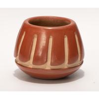 Carved Redware Jar, with Repeating Feather Design