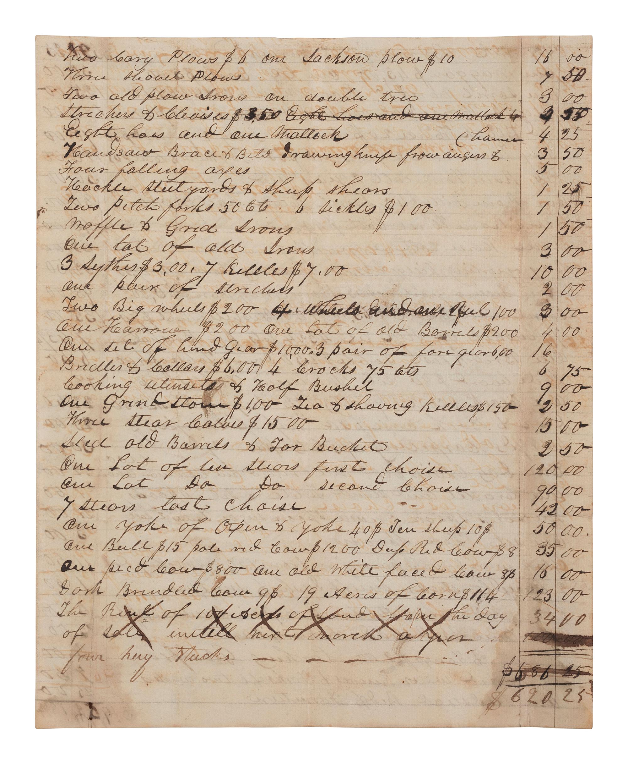 [ENSLAVEMENT & ABOLITION]. 2 estate documents listing enslaved persons, each with name and age included. Bourbon County, KY, 1833, 1854.