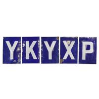 A Set of Fifteen Blue and White Porcelain Letters 12" W x .25" D x 17.5" — France, 20th Century