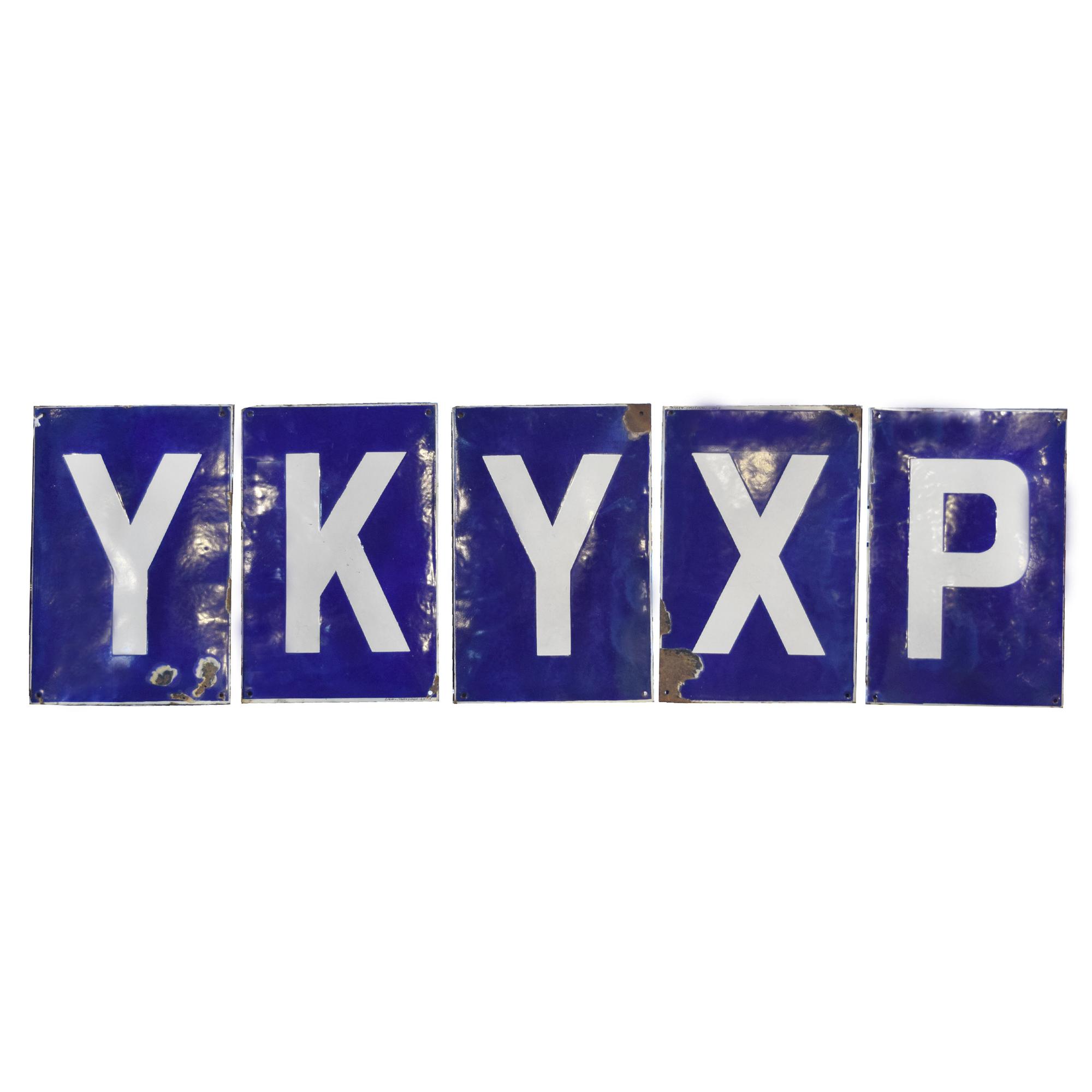 A Set of Fifteen Blue and White Porcelain Letters 12" W x .25" D x 17.5" — France, 20th Century