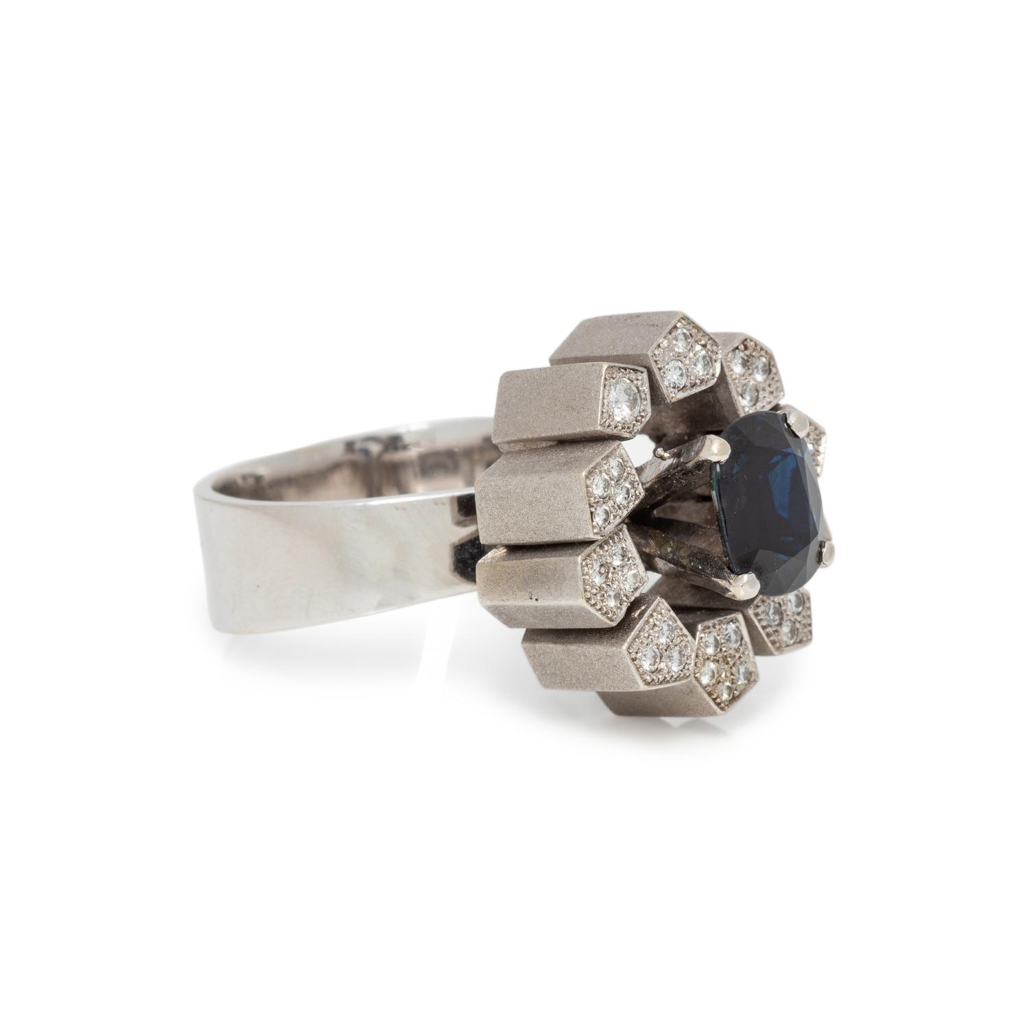 SYNTHETIC SAPPHIRE AND DIAMOND RING