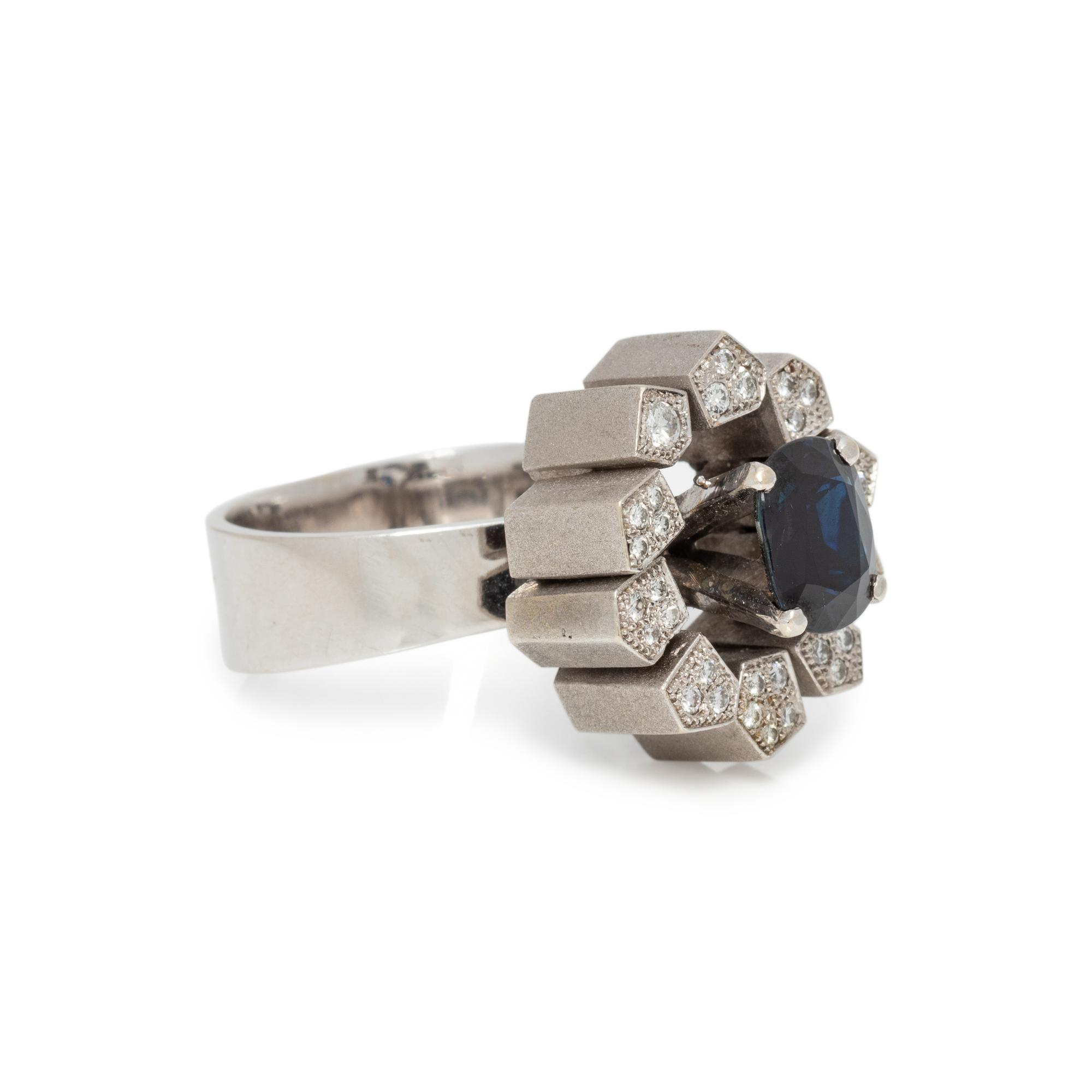 SYNTHETIC SAPPHIRE AND DIAMOND RING
