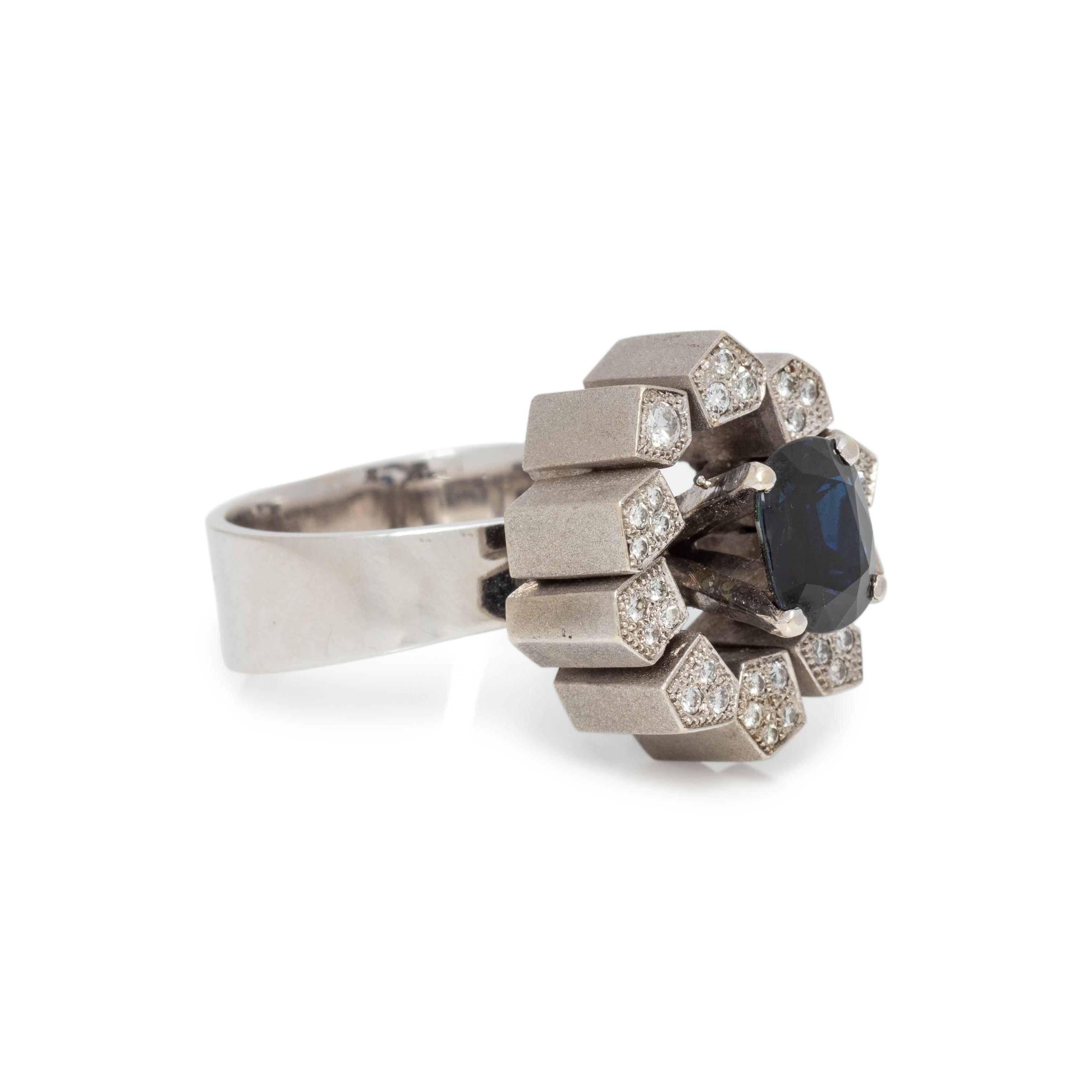 SYNTHETIC SAPPHIRE AND DIAMOND RING