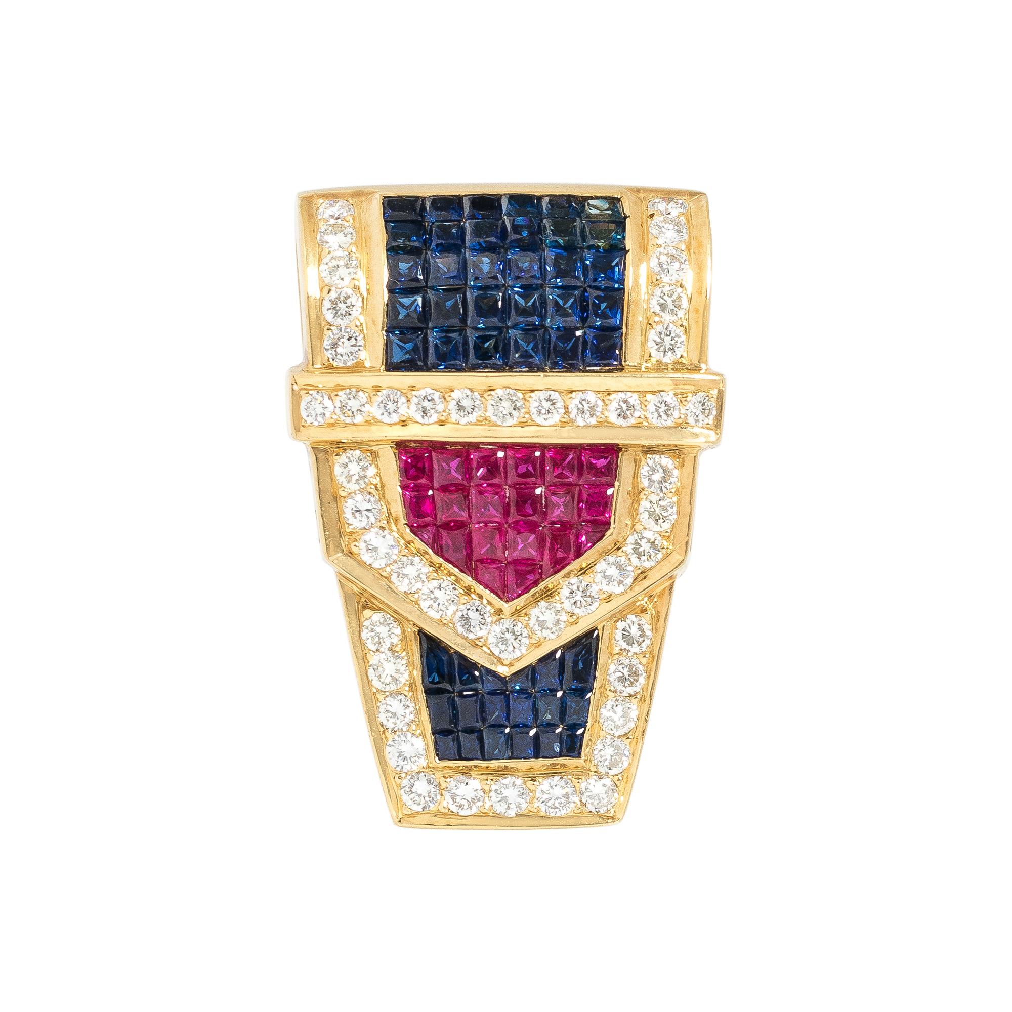 SAPPHIRE, RUBY AND DIAMOND PENDANT