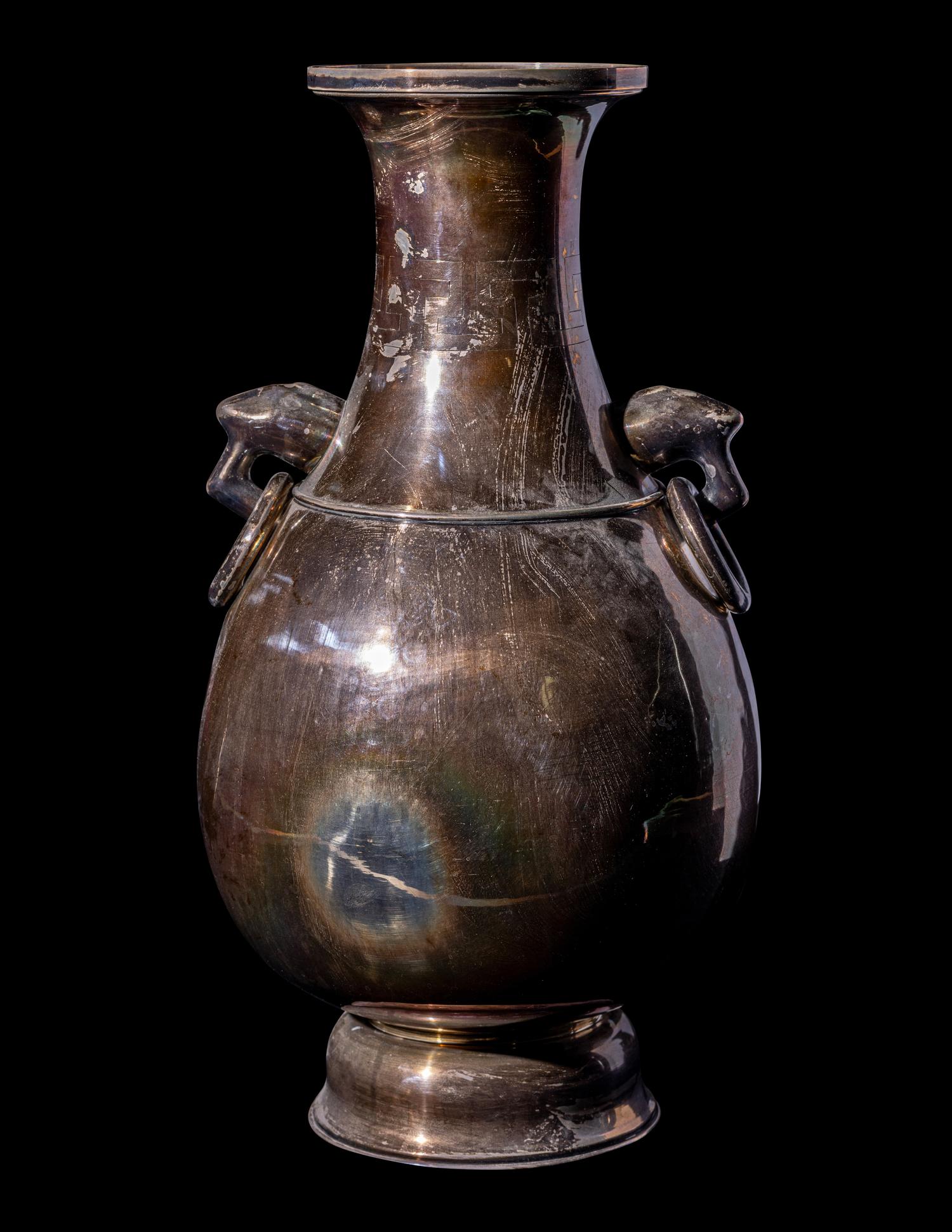 A Japanese Enamel on Silver Handled Vase