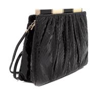 Judith Leiber Black Snakeskin Clutch 6.75" H x 8.5" W x 2" D; Strap drop: 20"
