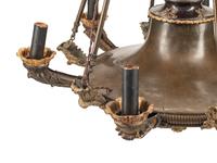 An Empire Style Bronze and Tôle Six-Light Chandelier