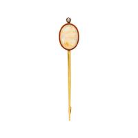YELLOW GOLD, CAMEO, DIAMOND AND ENAMEL PIN