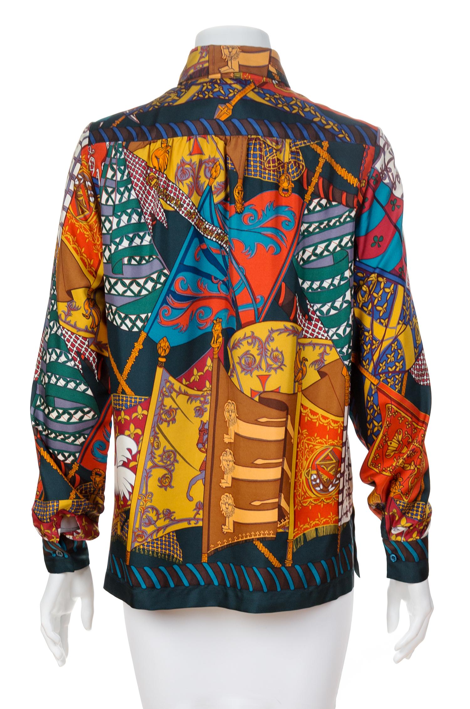 An Hermès Vintage Multicolor Silk Blouse, Shirt size 38; Twilly size 46" x 2.25".