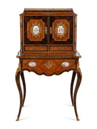 A Napoleon III Gilt Bronze and Porcelain Mounted Kingwood and Rosewood Bonheur du Jour