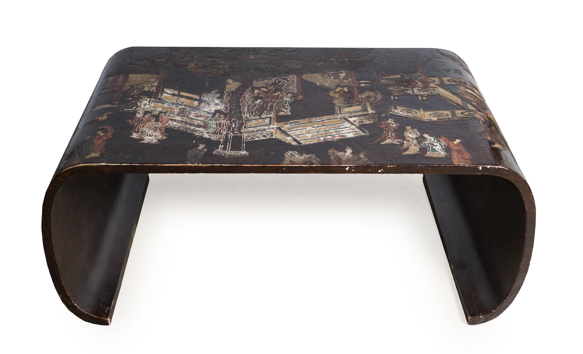 A Coromandel Style Lacquered Low Table Height 19 x width 46 x depth 29 1/2 inches.