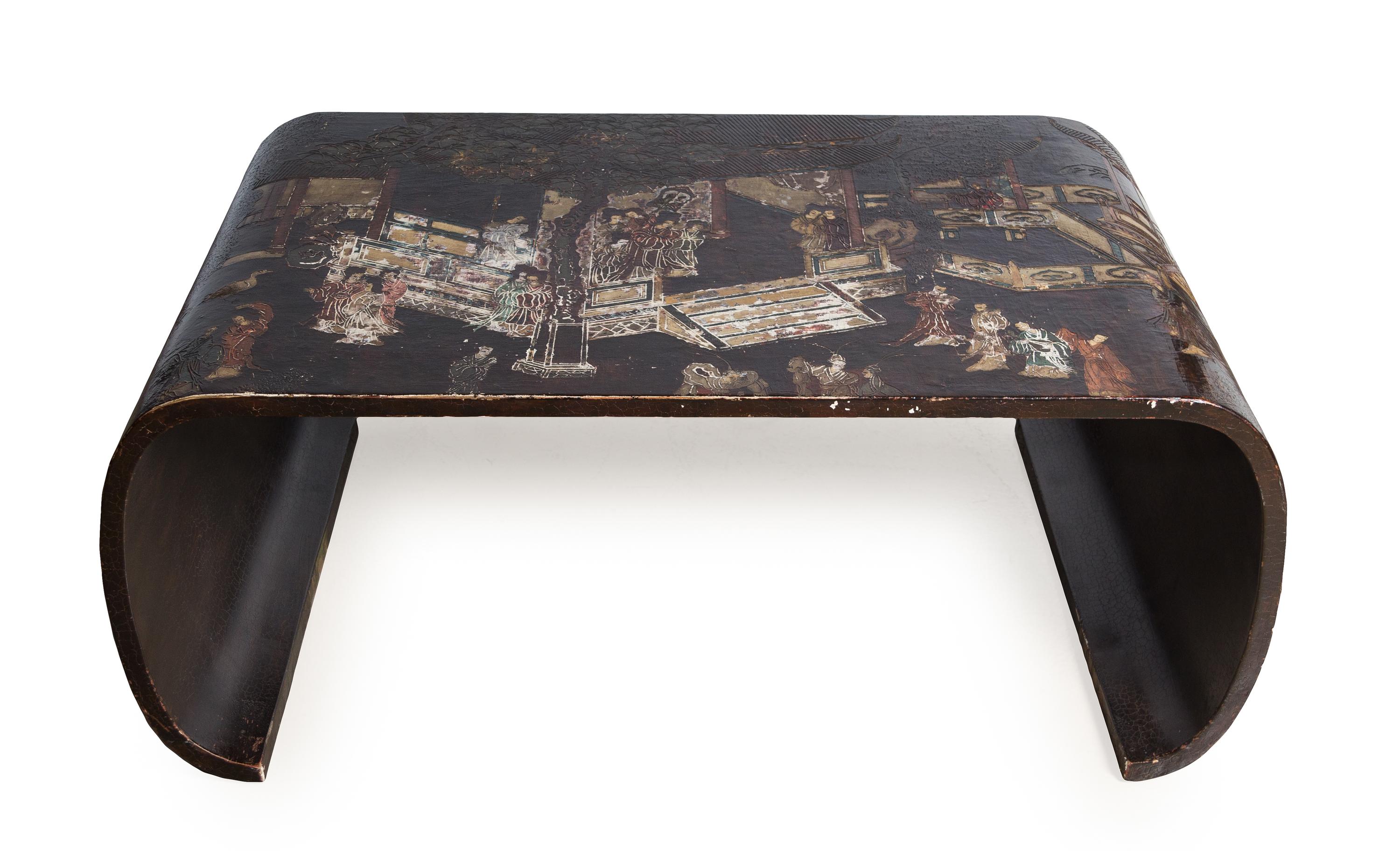 A Coromandel Style Lacquered Low Table Height 19 x width 46 x depth 29 1/2 inches.