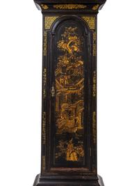 A George III Parcel Gilt and Black Lacquered Chinoiserie Decorated Tall Case Clock