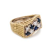 YELLOW GOLD, DIAMOND AND SAPPHIRE RING