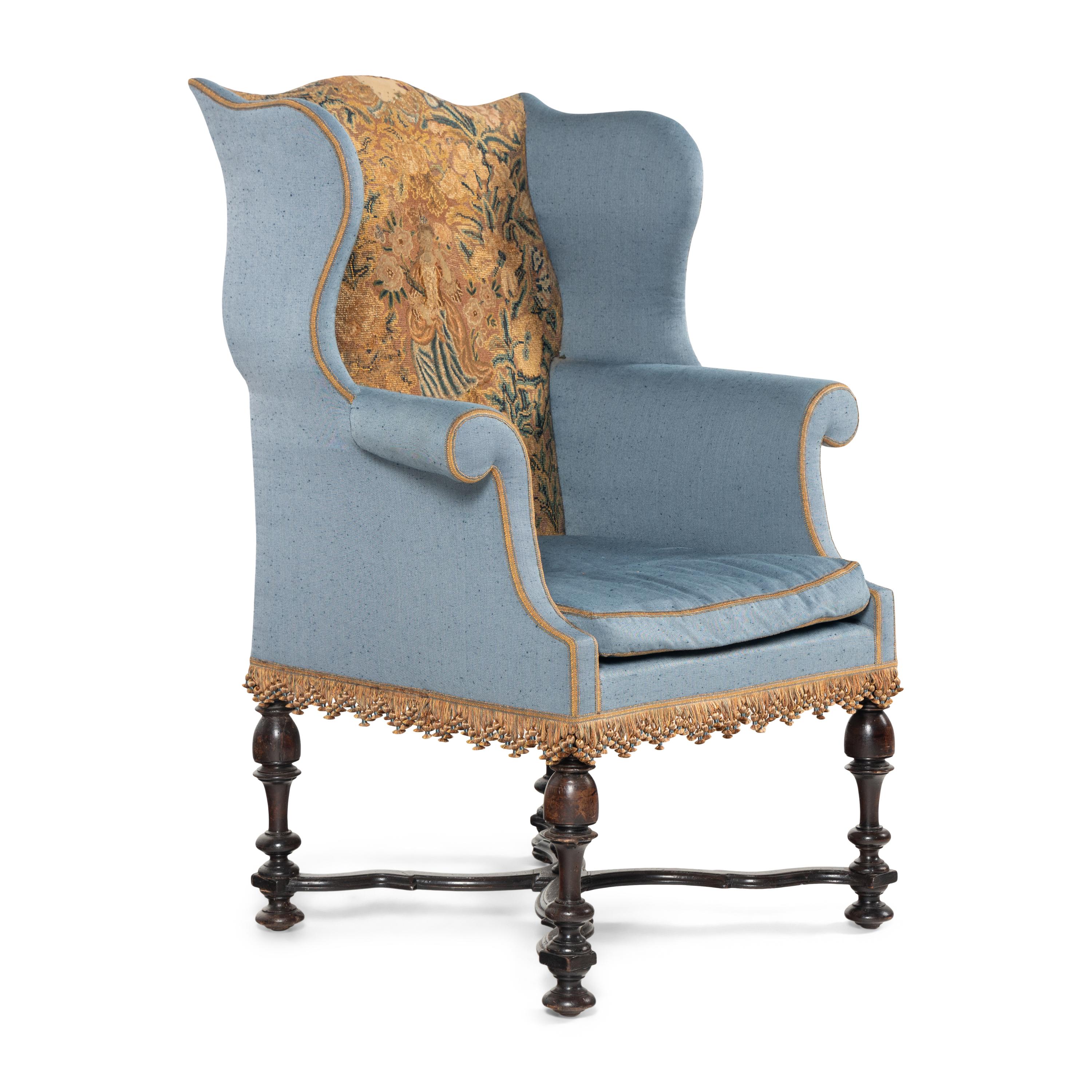 A William and Mary Tapestry-Upholstered Wingback Chair