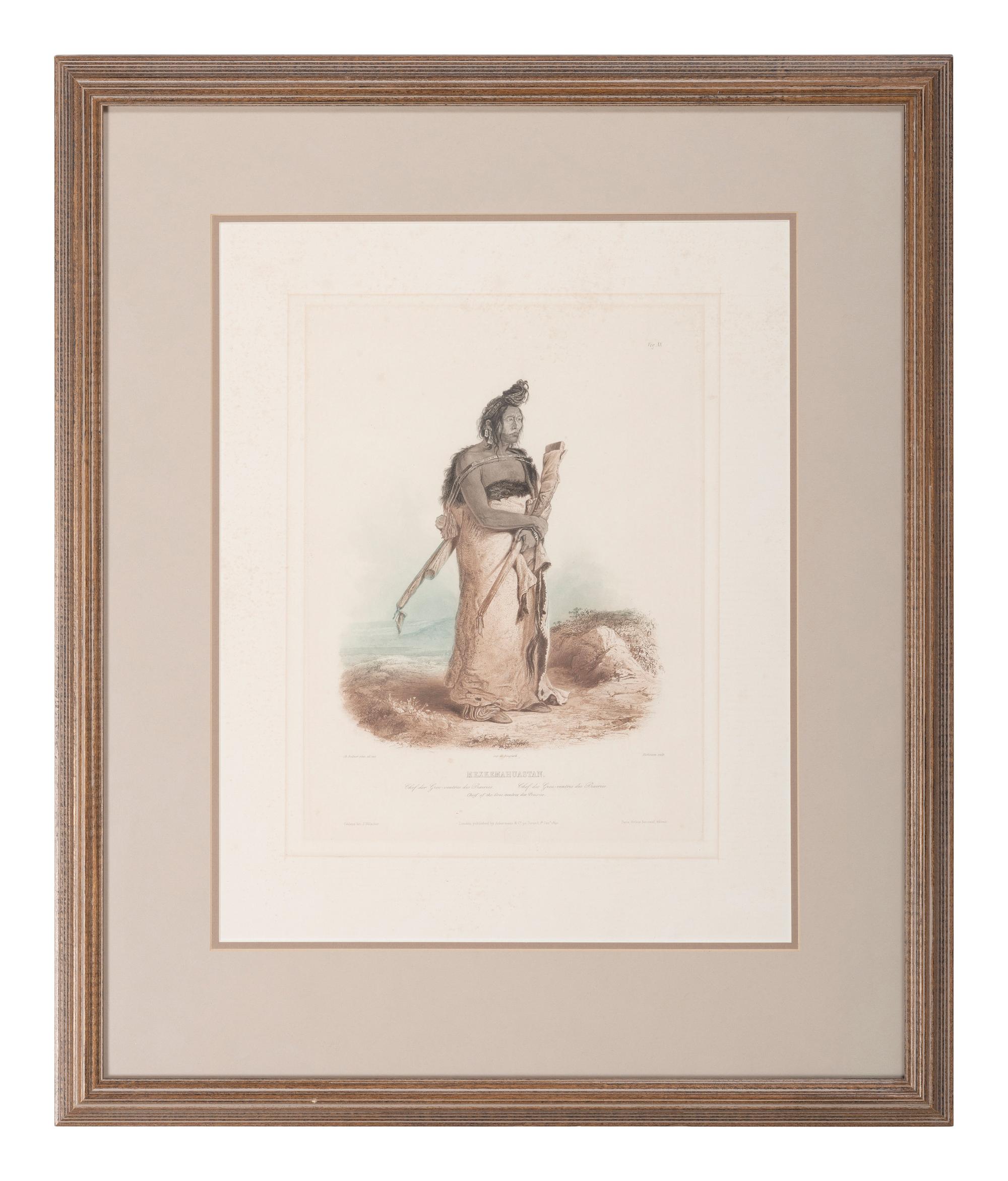 BODMER, Karl (1809-1893). ACKERMANN & Co., publisher. Mexkemahuastan...Chief of the Gros-ventres des Prairies.