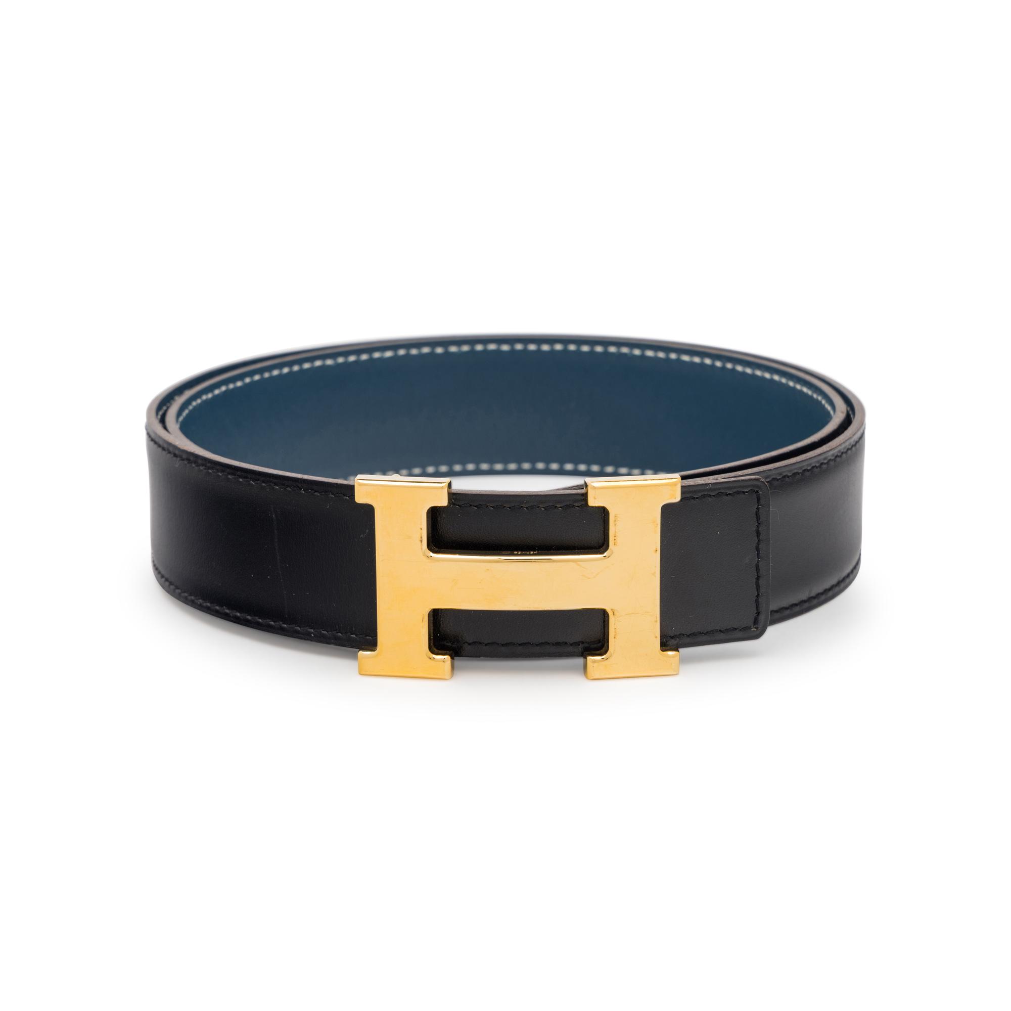 Hermès, Black/Blue Reversible Constance Belt