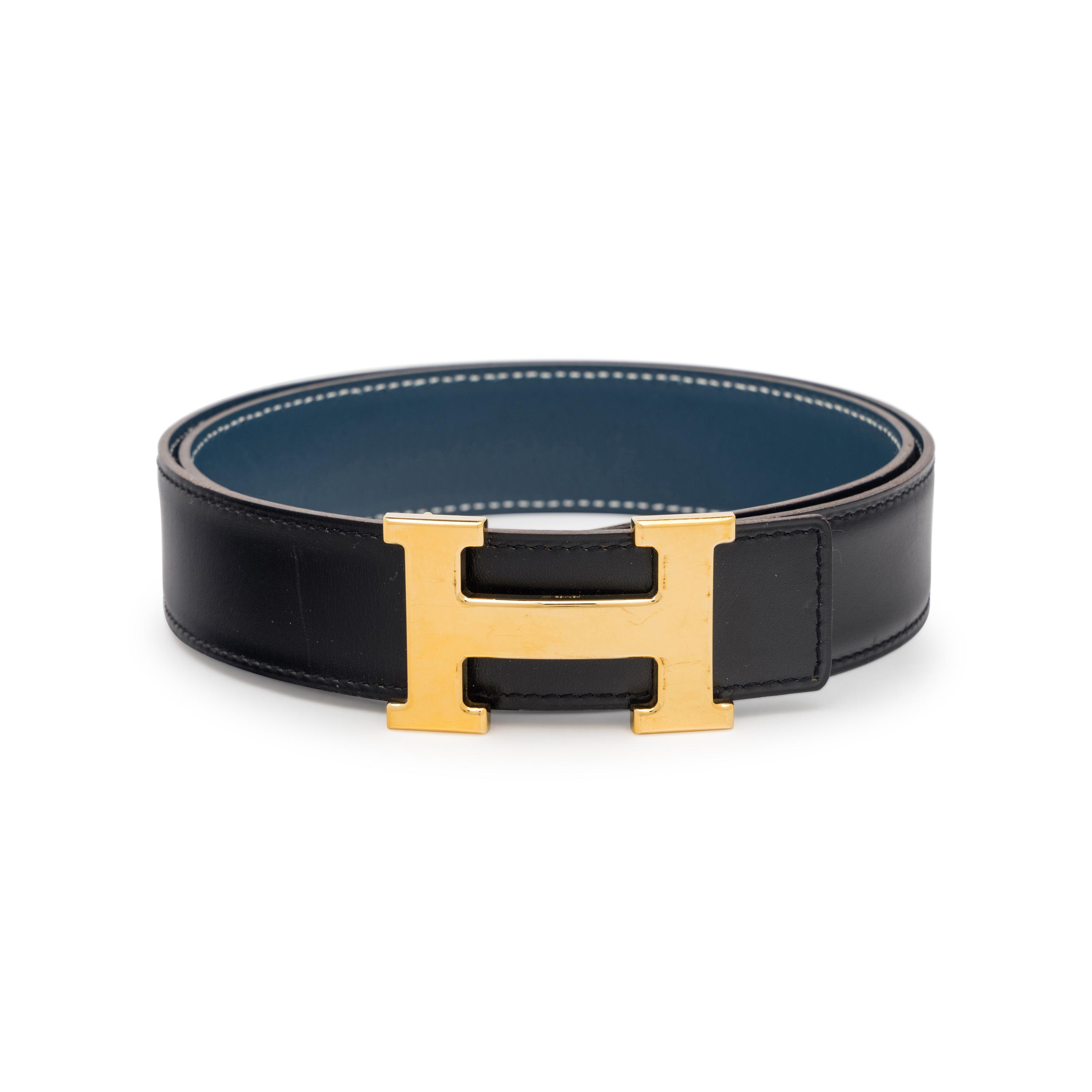 Hermès, Black/Blue Reversible Constance Belt