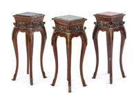 Three Louis XV Style Gilt Metal Mounted Marble Top Jardiniere Stands