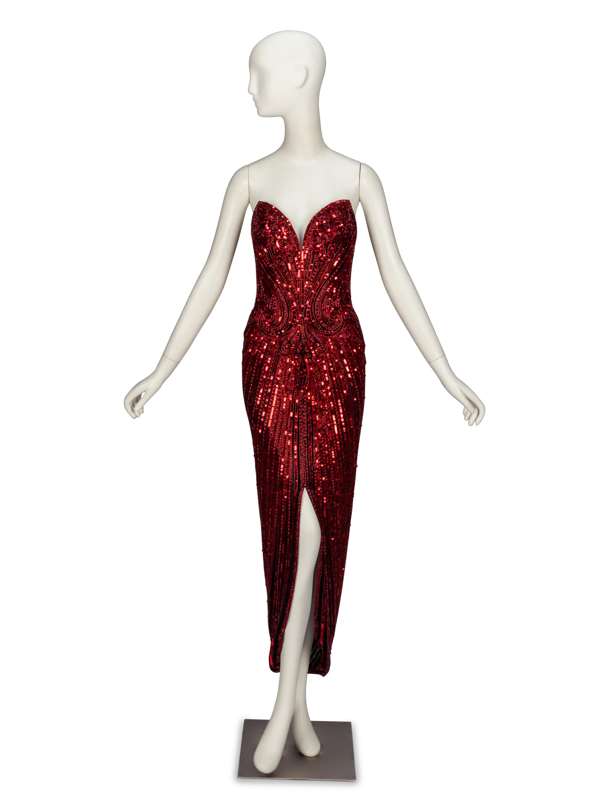 Bob Mackie, Red Sequined Strapless Gown