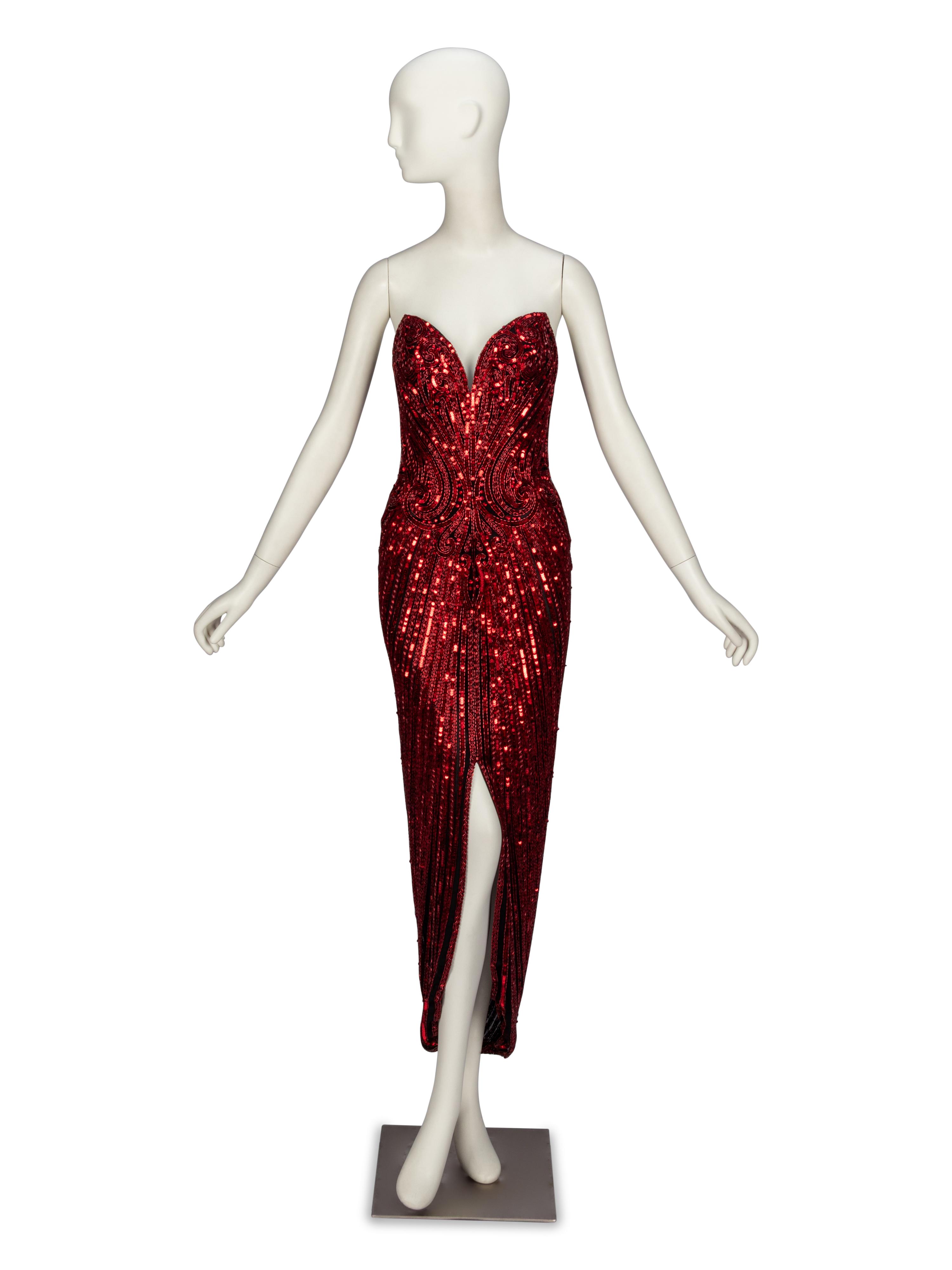 Bob Mackie, Red Sequined Strapless Gown