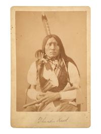 [NATIVE AMERICANS]. [JACKSON, William Henry (1843-1942) photographer]. Cabinet card of Thunder Hawk, Oncpapa. Washington, DC, ca 1872.