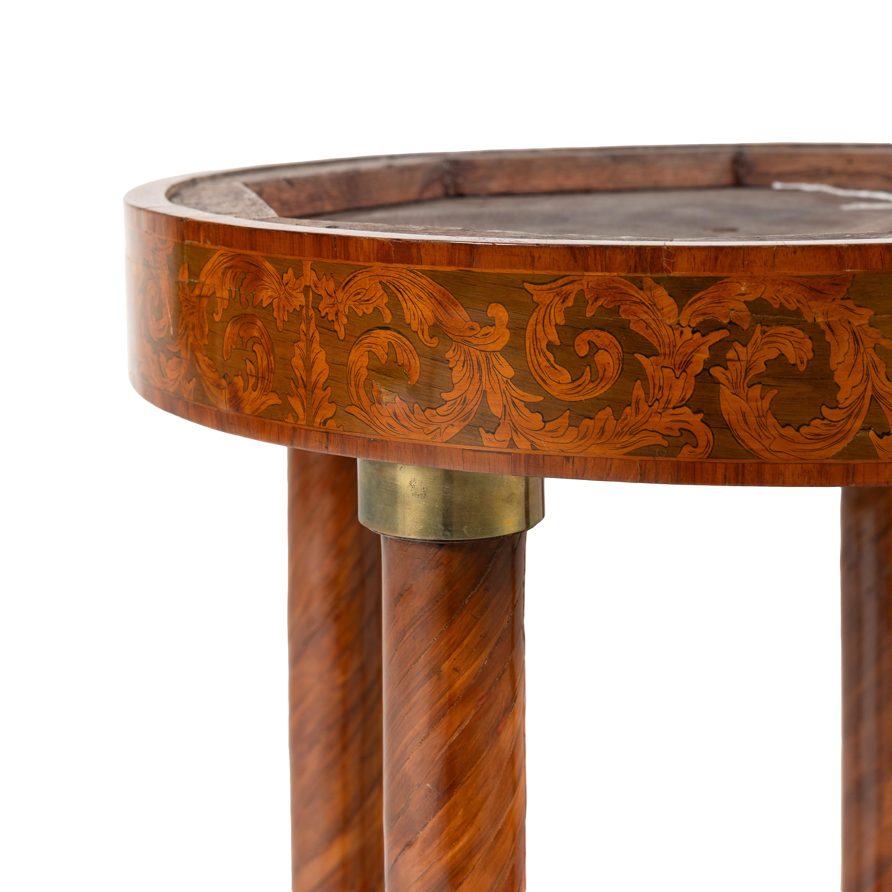 A Louis XVI Gilt Bronze Mounted Marquetry and Tulipwood Gueridon