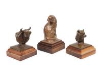 Three Sculptures: Cat , edition 25/100; Bear , edition 5/100; and Steer Head , edition 5/100